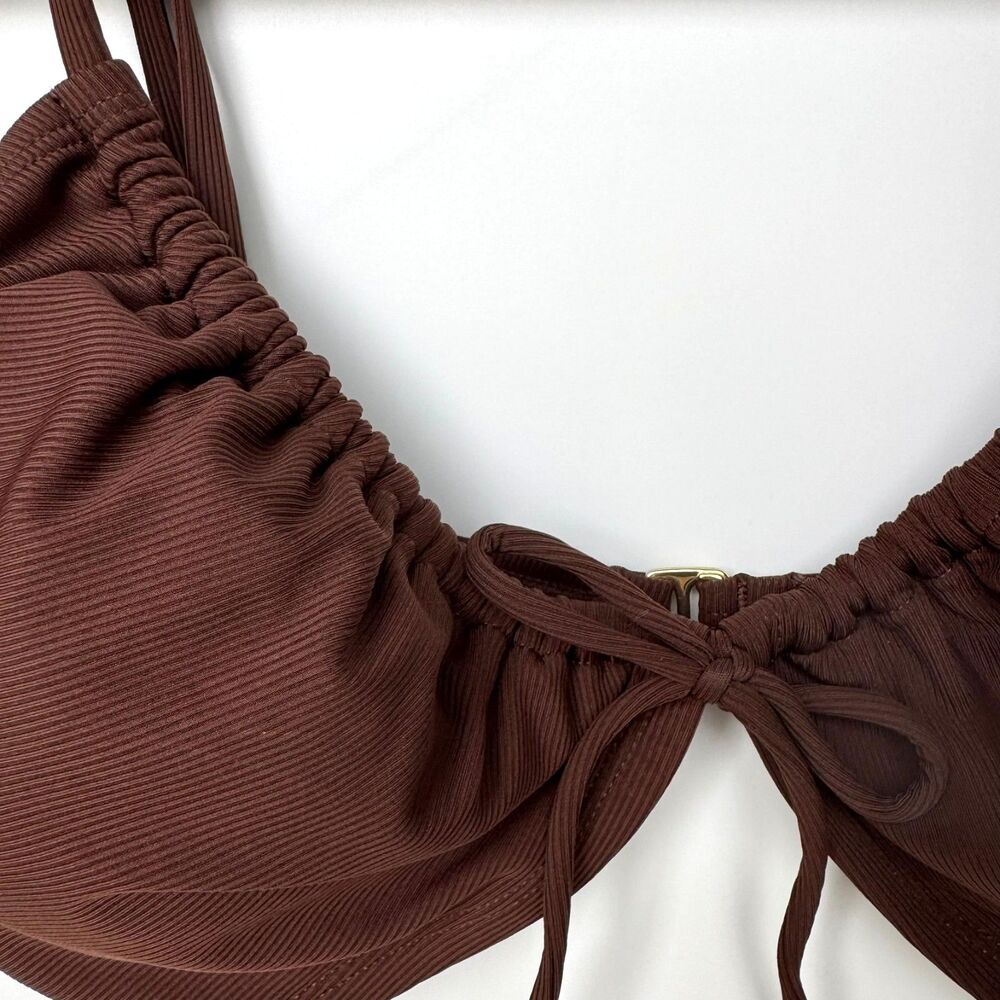 Shade & Shore Women's Brown Ribbed Tie Front Bikini Top Large L 12-14 NWT Swim